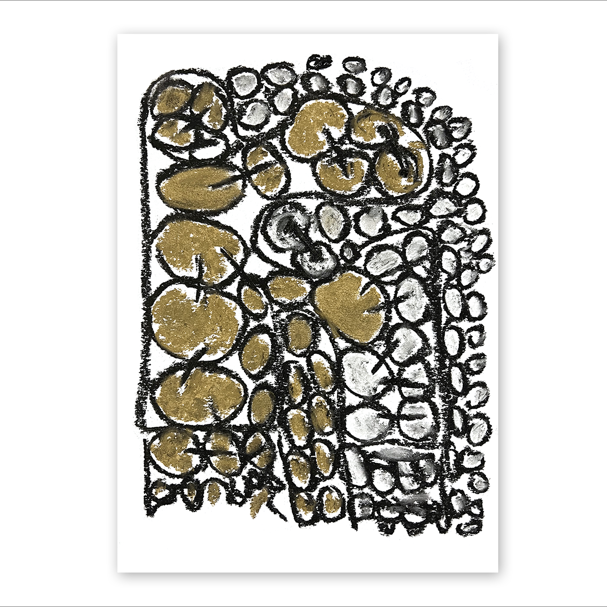 Drawing black white gold silver reppresenting a hug made in charcoal tint